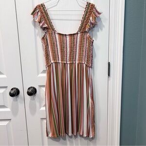 Nordstrom Women’s Striped Ruffle Strap Sleeveless Smocked Bodice Boho Style MD